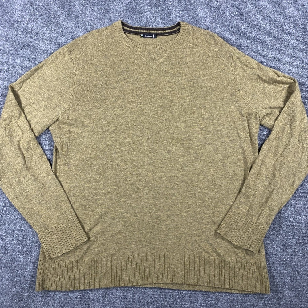 Smartwool Sparwood Sweater Mens Large Brown Tan Crewneck Nylon Merino Blend